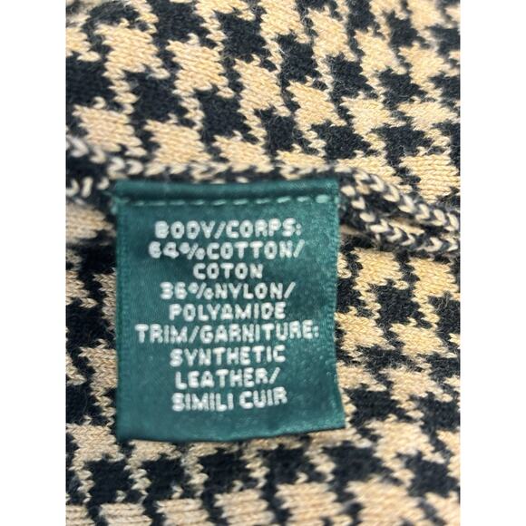 Ralph Lauren Black And Tan Houndstooth Sheath Dress Leather Collar Size Small - Picture 6 of 7